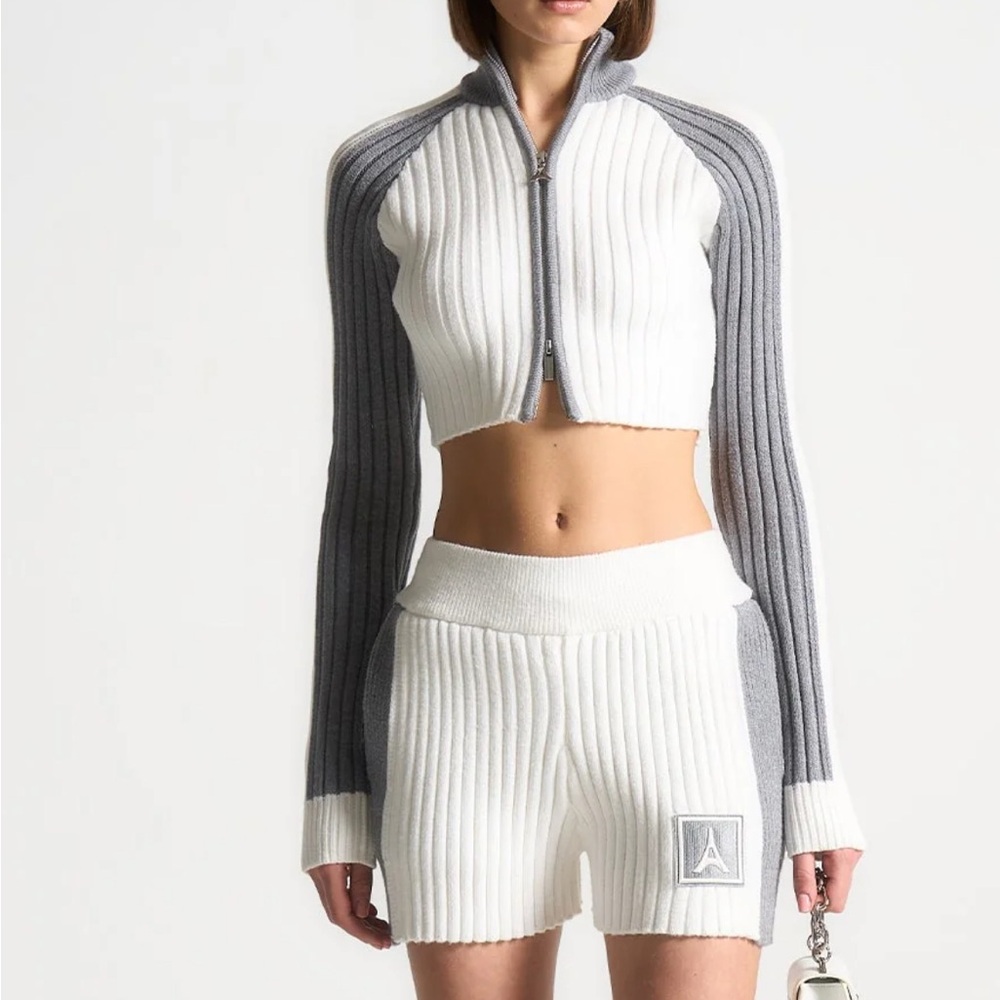 White and Gray Ribbed Knit Set